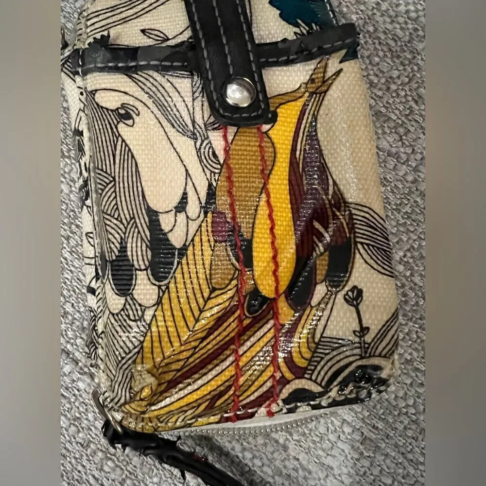 Sakroots faux patent leather zip around wallet peace print